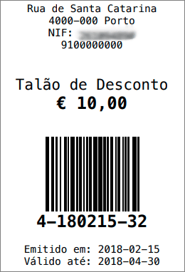 Exemplo de Talão de Desconto