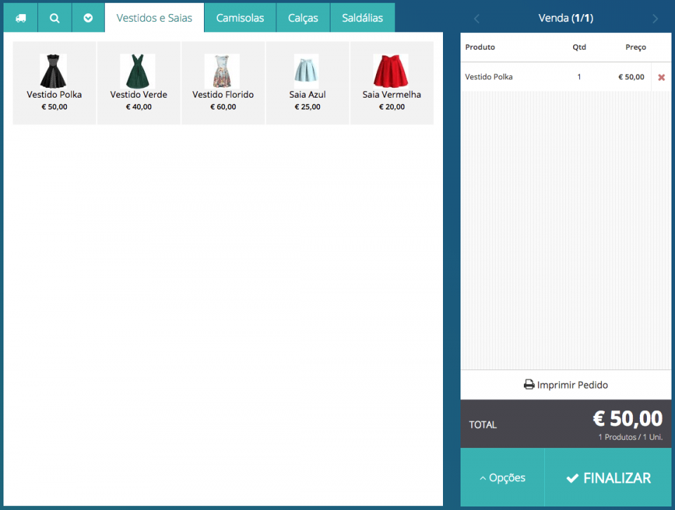Seleção de Produto/Serviço no POS