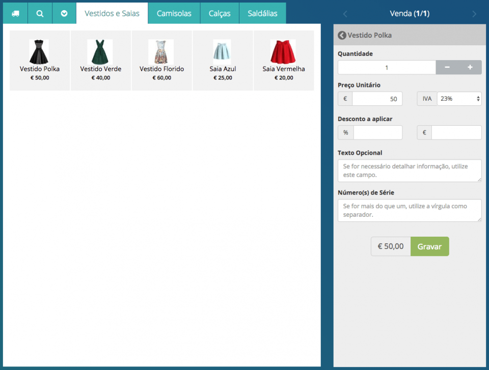 Edição do Produto/Serviço no POS