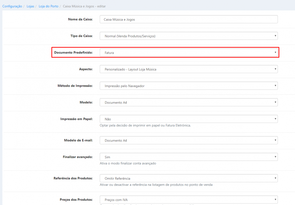 Selecionar Documento Predefinido