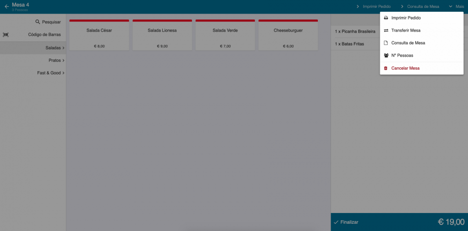 Operações Mesas App