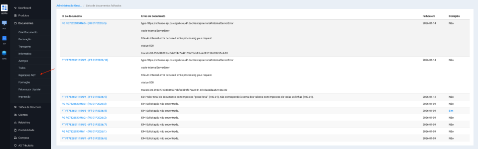 Documentos Rejeitados pela AGT