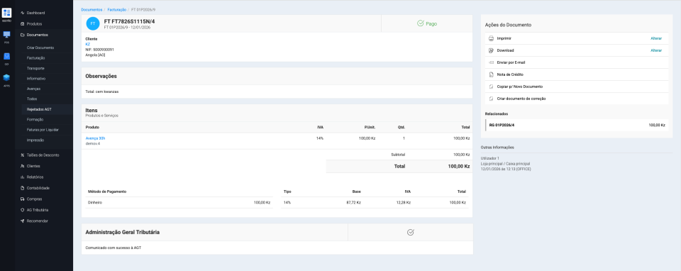Detalhe Documento Rejeitado pela AGT