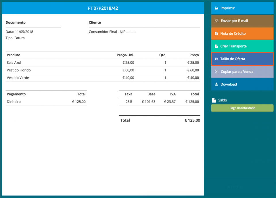 Emitir Talão de Oferta a partir de Documento
