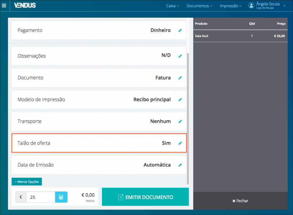 Emitir Talão de Oferta