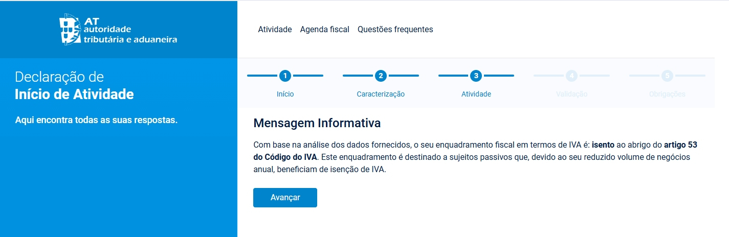 Mensagem Informativa IVA - Declaração de Ínicio de Atividade