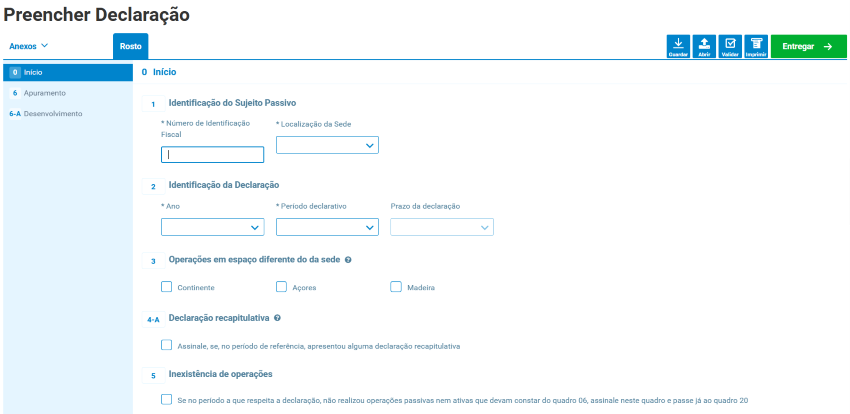 quadros iniciais da declaraçºao periódica do IVA